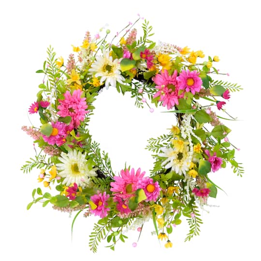 24&#x27;&#x27; Multicolored Chrysanthemum Floral Spring Wreath